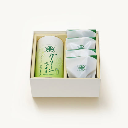 京都 宇治 中村藤吉本店のマルトベイク（フィナンシェ）、抹茶４個と、グリーンティー缶の詰め合わせギフト。