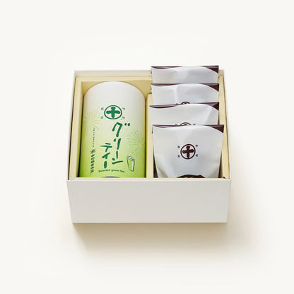 京都 宇治 中村藤吉本店のマルトベイク（フィナンシェ）、ほうじ茶４個と、グリーンティー缶の詰め合わせギフト。