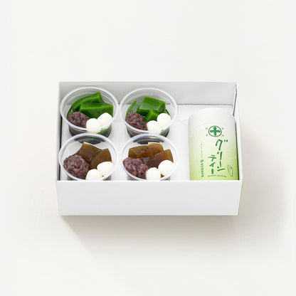 京都 宇治 中村藤吉本店の生茶ゼリイ［抹茶］と［ほうじ茶］の２種類×2個とグリーンティーの詰め合わせギフト。