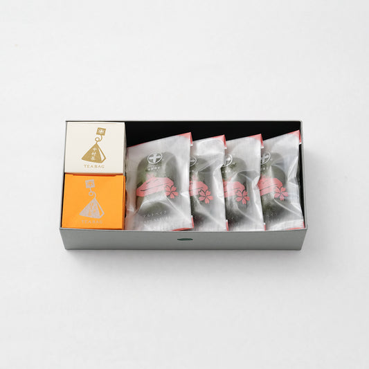 京都 宇治 中村藤吉本店 のマルトベイク［抹茶］の数量限定の春さくら。桜あんを閉じ込めた期間限定フィナンシェと中村茶などティーパックをプチボックスに入れた［Cube］の季節限定詰め合わせ。
